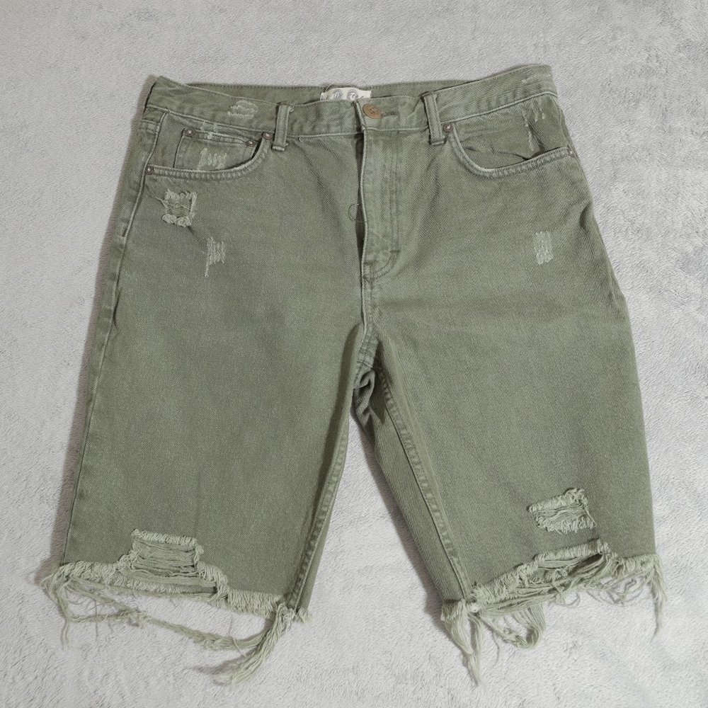 We The Free Ripped Green Denim Cutoff Shorts (30)
